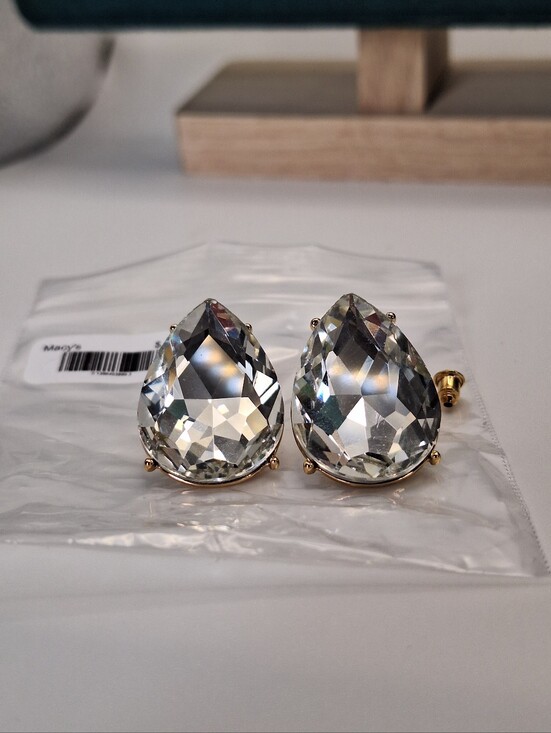 Macy's Jewelry - NWT Macy's Oversized Pear Cut Crystal Statement Stud Earrings | Gold Tone